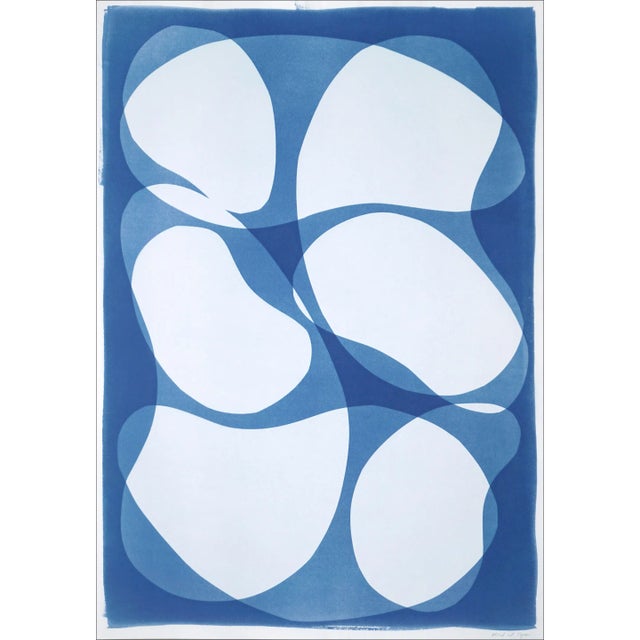 2022, Mid-Century Modern Shapes, Handmade Monotype of "Abstract Rounded Type" on Watercolor Paper by Kind of Cyan For Sale