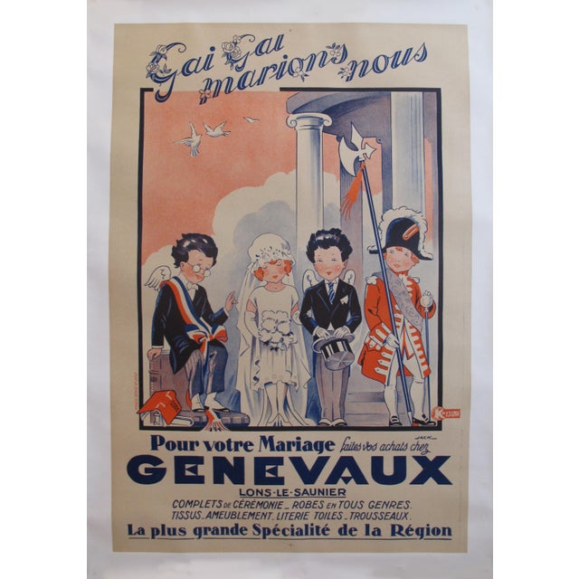 1920s Vintage French Art Deco Poster Genevaux Wedding Attire