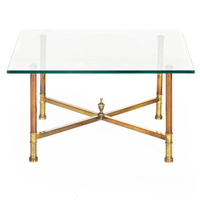 Mid-Century Modern Signed Maison Jansen Coffee Cocktail Table in Brass and Glas For Sale - Image 3 of 14