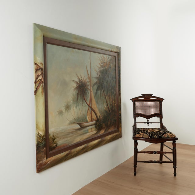 Large Tropical Painting of a Boat With Palm Trees For Sale - Image 12 of 13