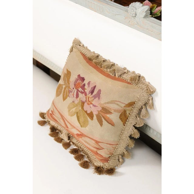 19th Century French Aubusson Tapestry Pillow with Purple Flowers & Tassels For Sale In Atlanta - Image 6 of 11