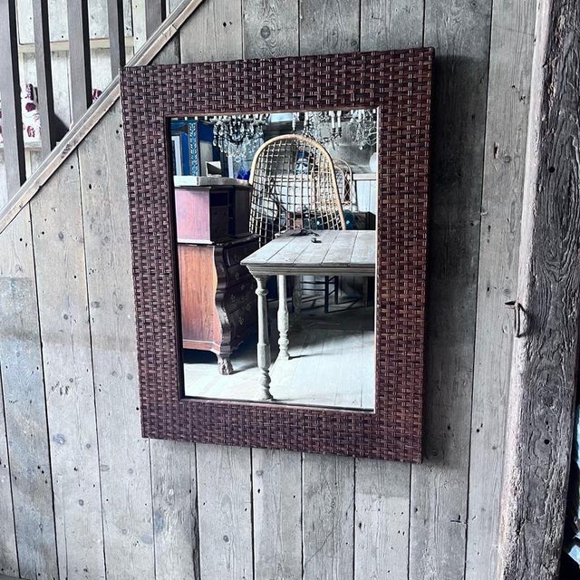 Vintage wicker framed wall mirror Can be hung either portrait or landscape mirror inc frame 102cm x 79cm frame 12cm...
