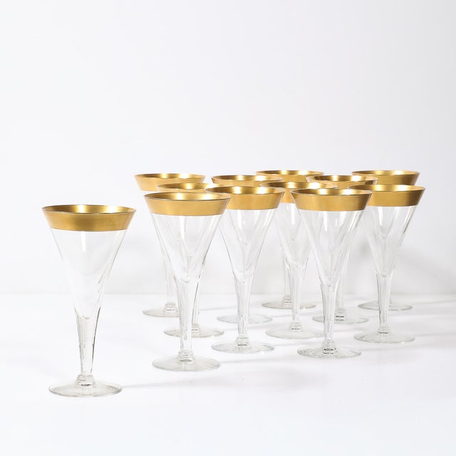 Dorothy Thorpe Set of 12 Mid-Century Modernist Gilt Rimmed Water Glasses by Dorothy Thorpe For Sale - Image 4 of 15