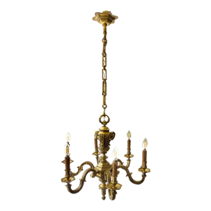 Large Antique French Mazarin Bronze 6 Arm Chandelier