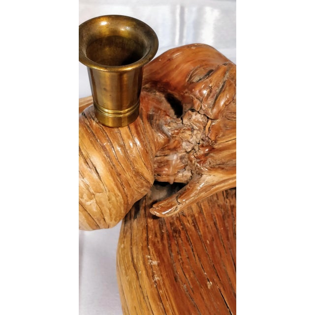 Brown Vintage Driftwood Burlwood Candle Holder For Sale - Image 8 of 10
