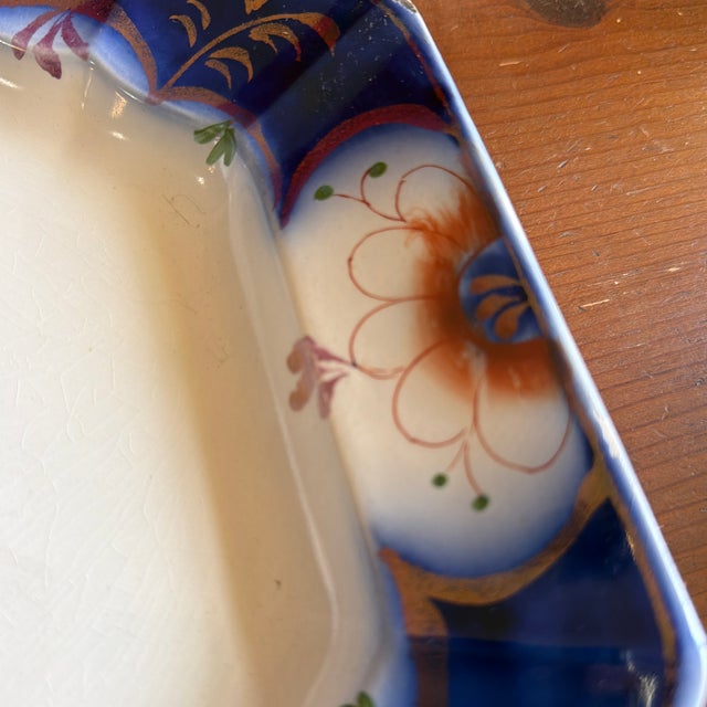 Mid 19th Century Antique Gaudy Welsh Crescent Pinwheel Flow Blue Large Platter, Circa 1840s For Sale - Image 5 of 12