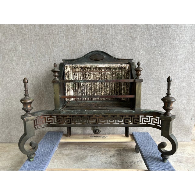 Large Antique Humphrey Radientfire Art Deco Cast Iron Fireplace Insert With Greek Key Design For Sale - Image 10 of 12