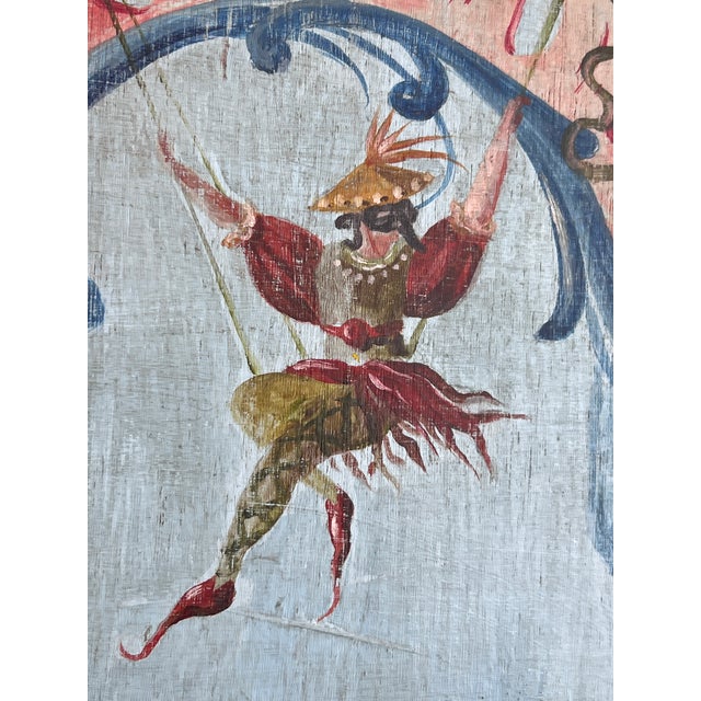 This artwork is an 18th-century style Chinoiserie and Commedia dell'Arte decorative oil on wood paionting, created in the...