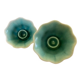 Mid-Century Winfield Pottery of Pasadena California Floriform Pottery Candle Holders - a Pair For Sale