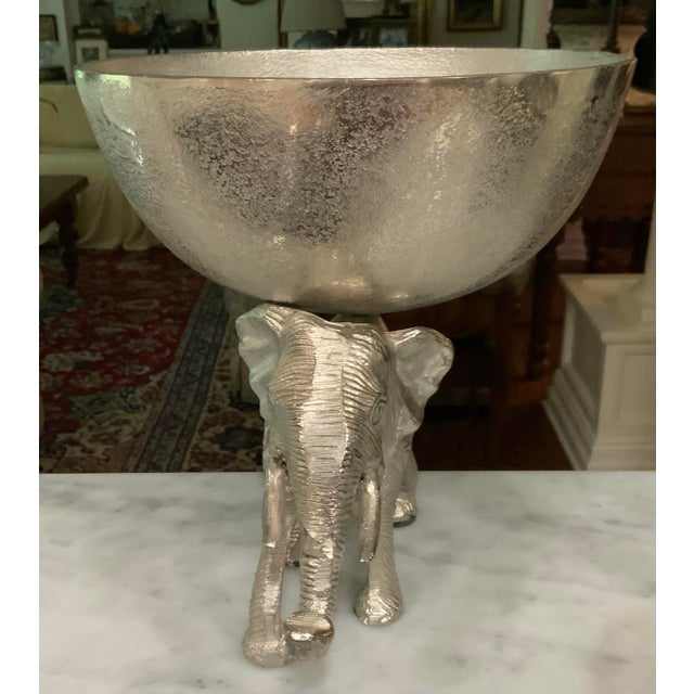 Silver Sculptural Elephant Compote Bowl Centerpiece, Textured Metal. Palm Beach Regency, British Colonial & Grandmillennial Decor. See Pics for Versatility! For Sale - Image 8 of 9