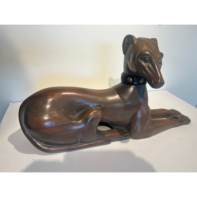 Mid-Century Vintage Whippet Dod Wood Sculpture Seated on Base For Sale - Image 4 of 15