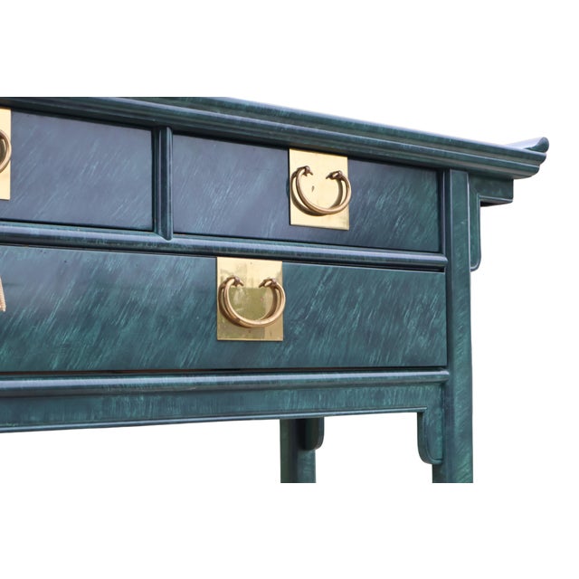Vintage Century Furniture Faux-Malachite Green Pagoda Console Sideboard With Brass Hardware, Attributed For Sale - Image 13 of 18