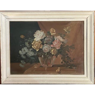 Raffaele Baldi, Vase of Flowers, Tempera on Panel, Framed For Sale