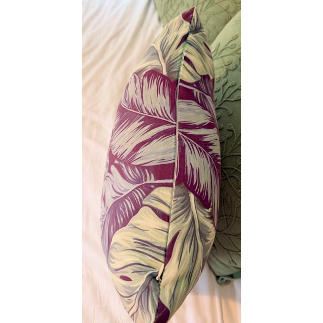 Lavender Tropical Palm Leaf Feather-Down Pillow in Berry, Lilac & Sage 18” X 18” For Sale - Image 8 of 8