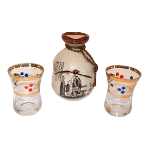 Vintage Ceramic and Glass Sake Set- 3 Pieces