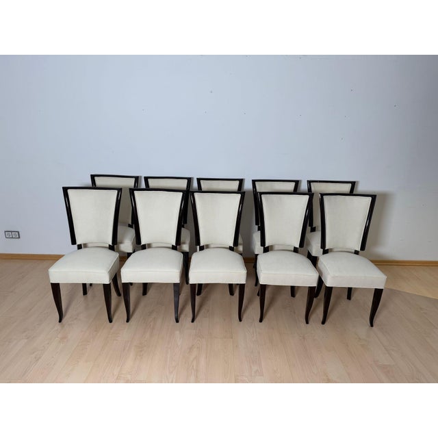 1930s Art Deco Dining Chairs in Lacquer & Alcantara, Paris, 1930, Set of 10 For Sale - Image 5 of 18