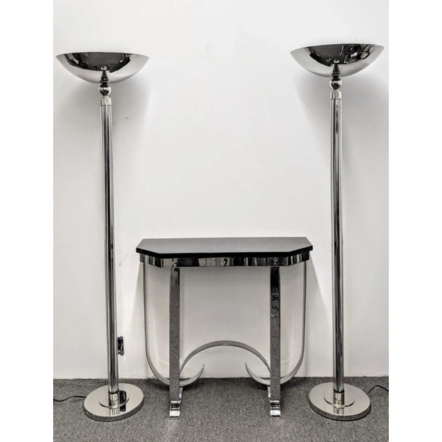 Art Deco Early 20th Century Modernist Art Deco Curlicue Chrome & Black Lacquer Console For Sale - Image 3 of 10