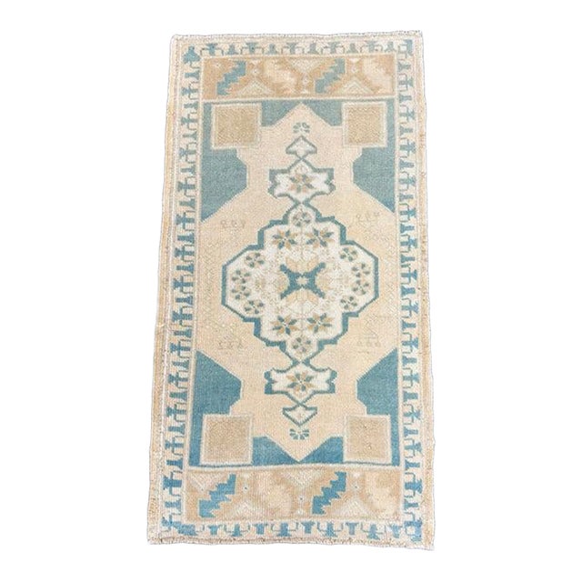 Turkish Mini Rug Oriental Hand Knotted Vintage Rug 1'10" x 3'5" #17468 For Sale
