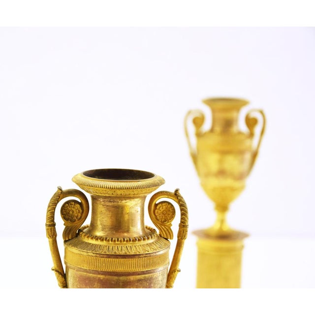 19th Century Gilded Bronze Fluted Vases on Plinth, Italy, Set of 2 For Sale - Image 3 of 6