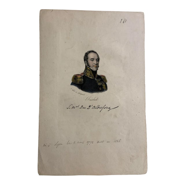 Antique French Hand Colored Lithograph Suchet Duc Print For Sale