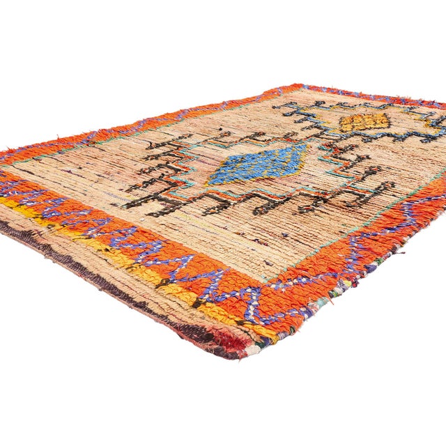 21952 Vintage Azilal Boucherouite Moroccan Rug, 05'00 x 08'04. The Twin Talismanic Sentinels: A Vintage Azilal Moroccan...