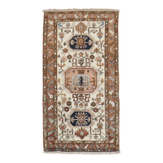 Early 20th Century Zabihi Collection Ivory Brown Heriz Scatter Rug - 3'3" x 5'11" For Sale