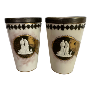 Doulton 19th Century Neoclassical Tumbler Set of 2 With Silver Lips