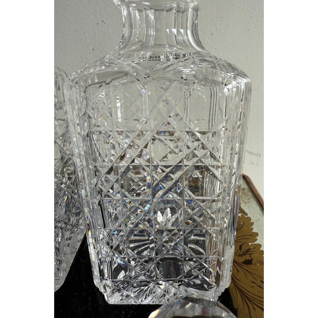 19th Century Victorian Tantalus Decanter Set: Crystal, Oak & Brass Hardware For Sale - Image 5 of 18