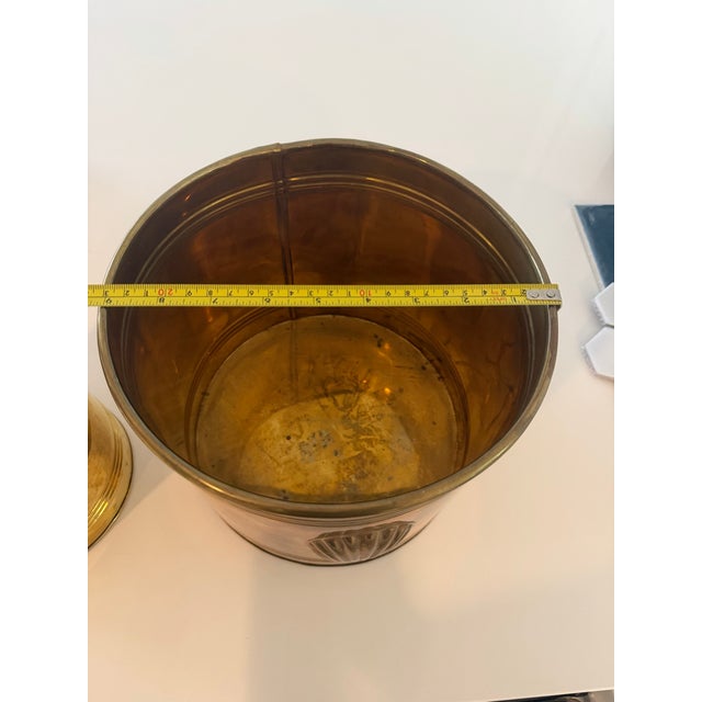 Vintage Brass Planter Set With Embossed Clam Shell Detail For Sale - Image 10 of 11