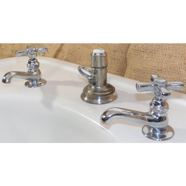 Metal Antique 1908 Thomas Maddock's Son's Co. Vitreous China Console / Top-Mount (Drop-In) Sink For Sale - Image 7 of 17