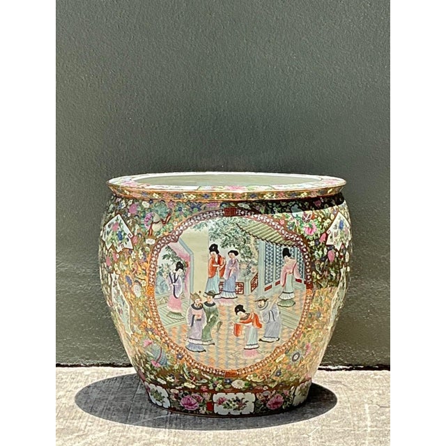 Vintage Chinese Rose Famile Large Planter For Sale In West Palm - Image 6 of 17