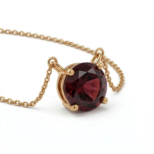 Contemporary Solitaire Garnet Necklace in 925 Sterling Silver, January Birthstone Stacking Necklace For Sale - Image 3 of 4