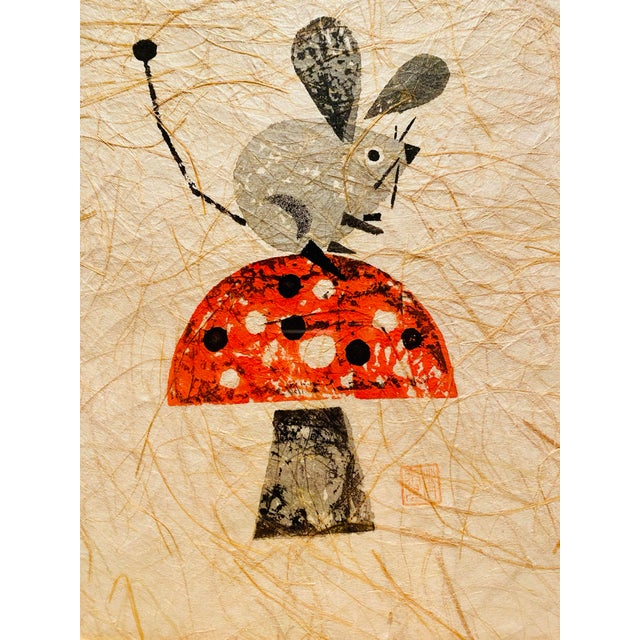 Mid-Century Modern 1960s Mid Century Modern Mouse & Mushroom Signed Japanese Potato Print For Sale - Image 3 of 9