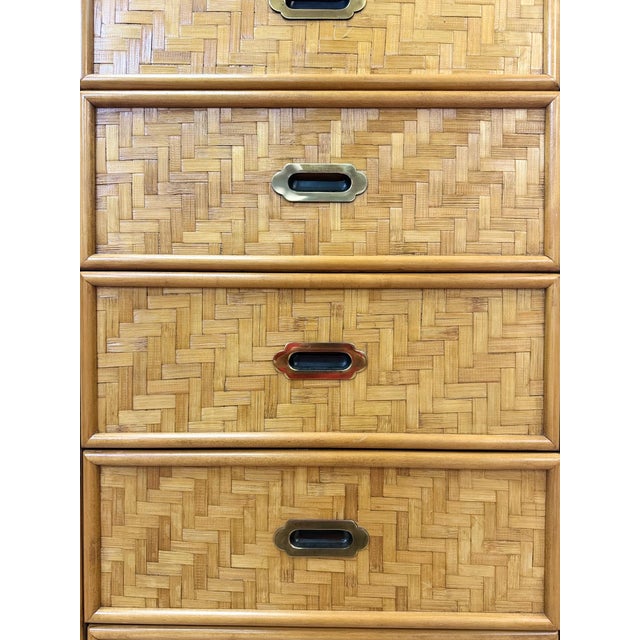 Mid 20th Century Dixie Parquet Inlay Tall Chest of Drawers Brass Detail Coastal Hollywood Regency For Sale In Tampa - Image 6 of 11