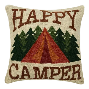 Happy Camper Hook Pillow, 16" x 16"