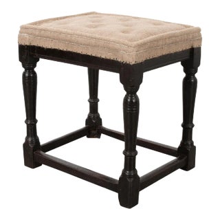 English 18th Century Ebonized Wood & Upholstered Stool For Sale