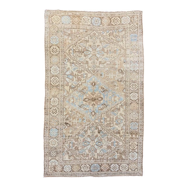 Antique Rug 4x6 | Faded Beige, Brown & Light Blue With Three Soft Medallions For Sale