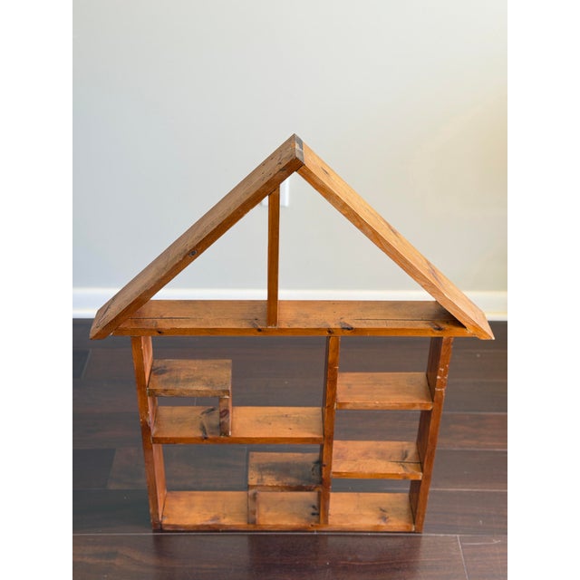Antique Handmade Solid Wood House Shelf – Rustic Trinket Display Curio Wall Shelf For Sale In Los Angeles - Image 6 of 12