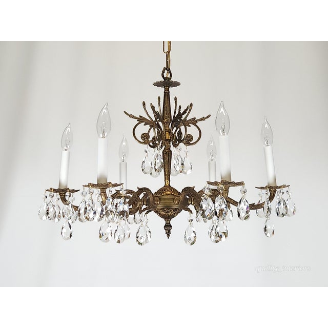 1950s Antique 6 Light Splendid Shimmering Stately Brass Cut Lead Crystal Chandelier ~ Rewired ~ Restored ~ Rejuvenated ~ Ready to Hang ~ For Sale - Image 5 of 12