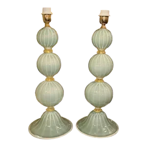 Pair of Murano Style Glass Ball Pale Blue Lamps