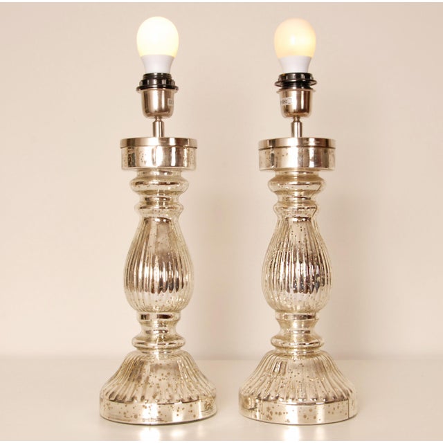 French Country Vintage Table Lamps French Country Lamps Faux Mercury Silver Glass Modern - A Pair For Sale - Image 3 of 10