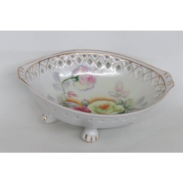 Porzellanfabrik Kalk Pierced Floral Footed Oval Bowl Candy Dish 4593b For Sale - Image 4 of 13