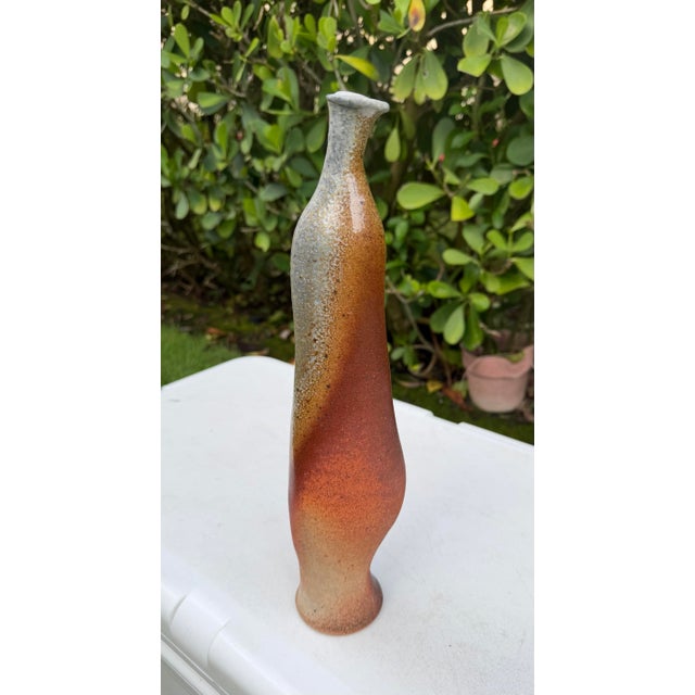 Contemporary Vintage 15.5” Signed Studio Pottery Vase With Earth Tone Drip Glaze For Sale - Image 3 of 11