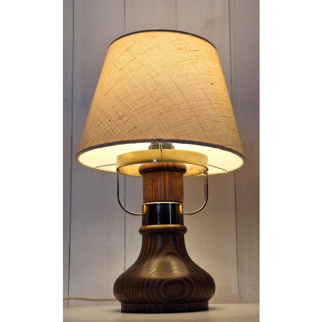 1980s Vintage Table Lamp with Brown Spruce Wood Base, 1980s For Sale - Image 5 of 7