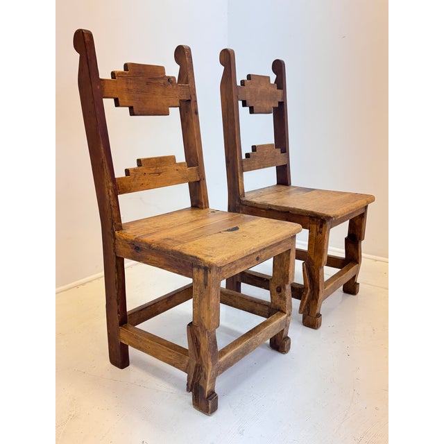 Pair of Mid-Century Mexican Rustic Pine Chairs With Carved Razor Blade Backs and Legs For Sale - Image 11 of 16