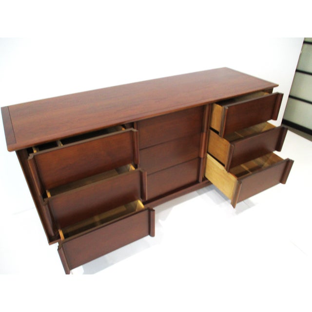 Mid Century Walnut Nine Drawer Dresser Chest by Dixie For Sale In Cincinnati - Image 6 of 12