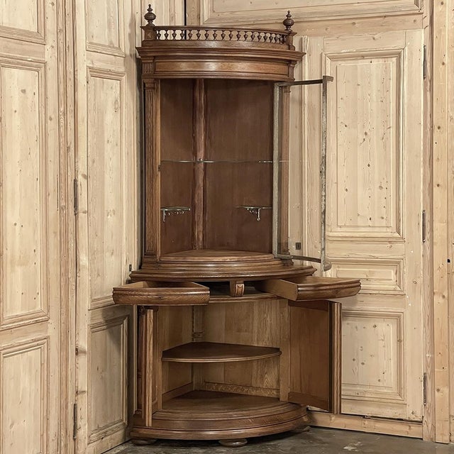 19th Century French Henri II Neoclassical Corner Vitrine With Curved Glass Door For Sale In Dallas - Image 6 of 18
