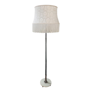 1920s Iron & Marble French Floor Lamp With Fringe Shade