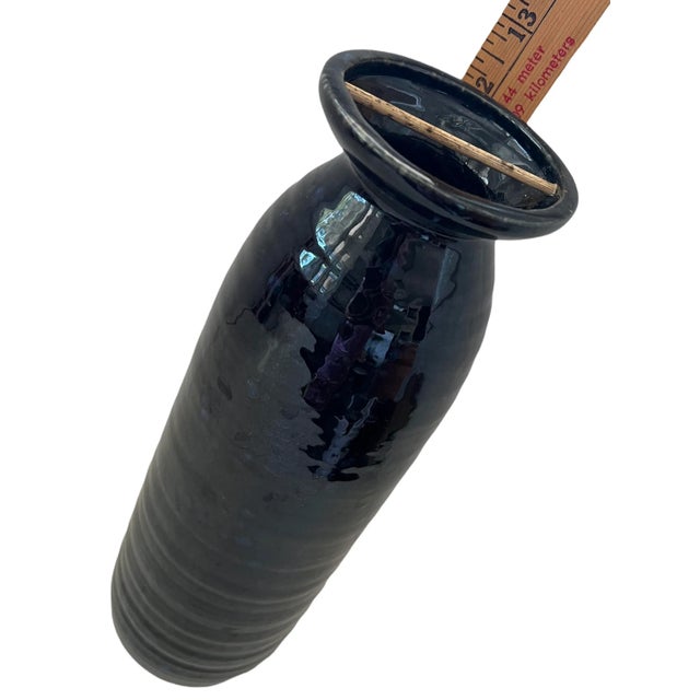 Ceramic 50s Mid Century Black Ceramic Glazed Japanese Ikebana Flower Vase Vintage For Sale - Image 7 of 11