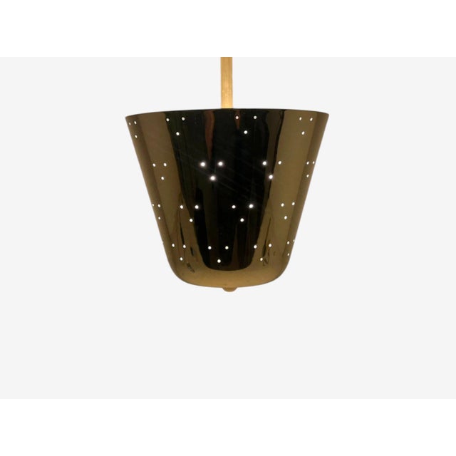 Metal Edward Wormley Attr., Large Perforated Chandelier, Brass, Lacquered Metal, Usa, 1950s For Sale - Image 7 of 12